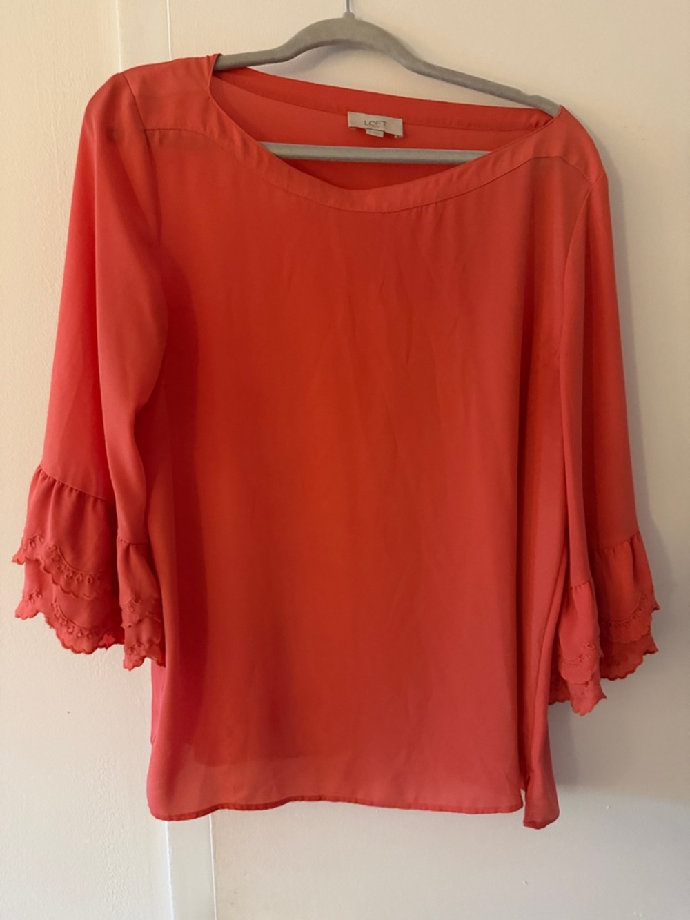 LOFT Coral Ruffle Sleeve Blouse